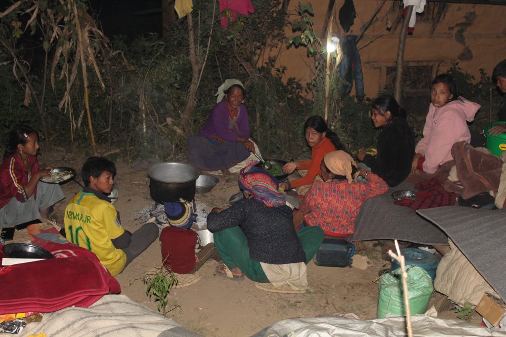 Women and children forced to shelter in open areas due to destroyed houses. Photo Credit Navrarj Sharma/CARE Nepal